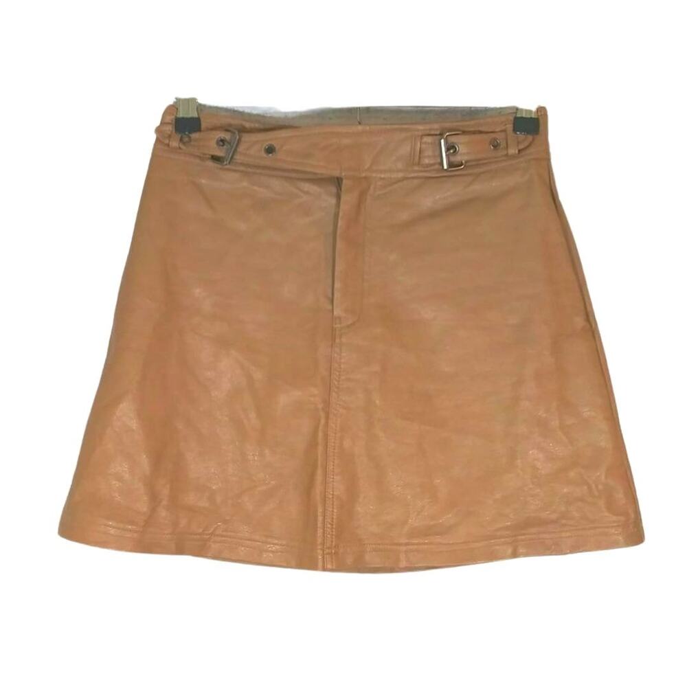Lily Whyt Tan Faux Leather A-Line Mini Skirt Y2K Sz Small